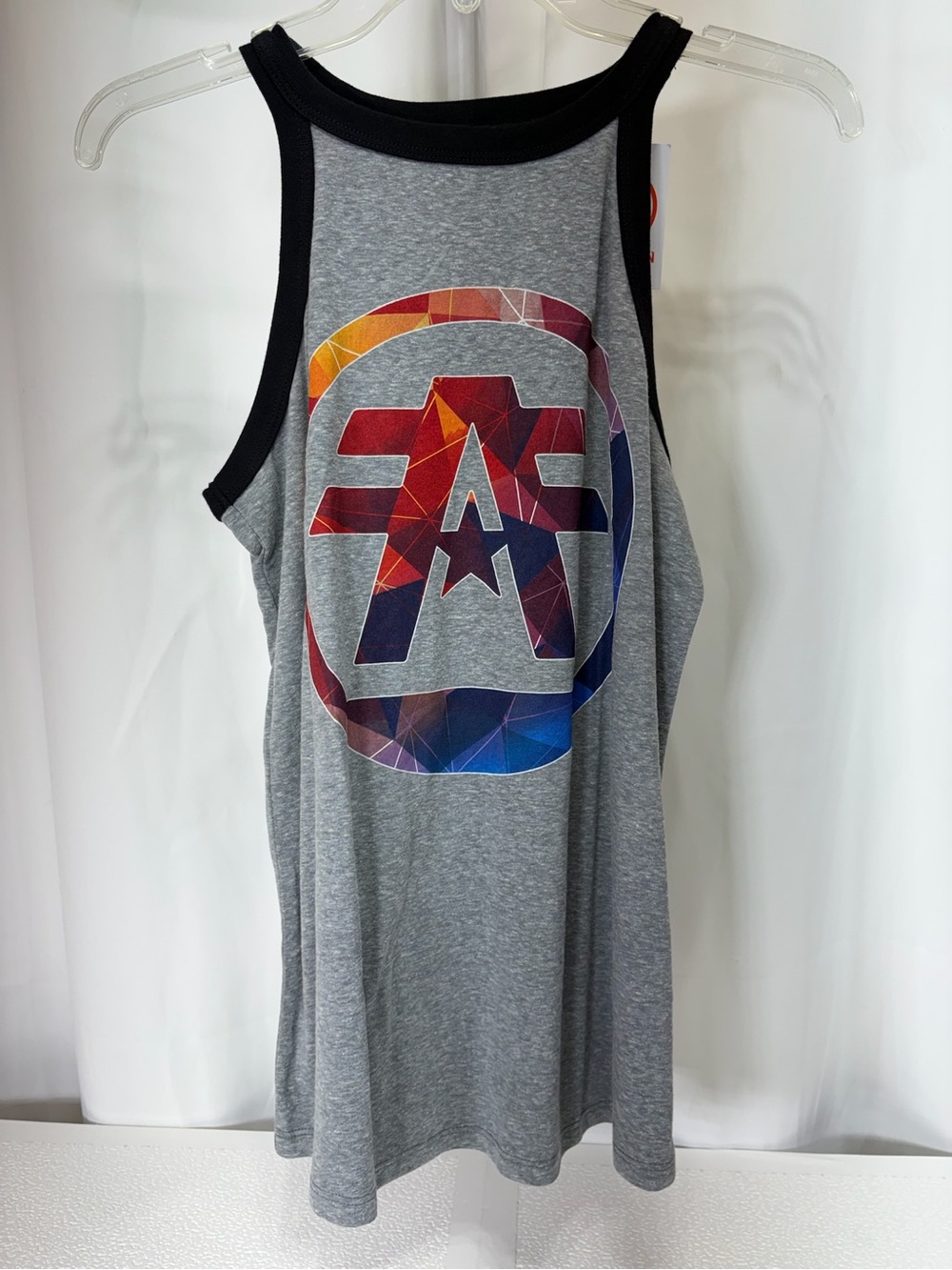 American Fighter Heather Gray Tank with Rainbow Geometric Logo & Black Trim 4081